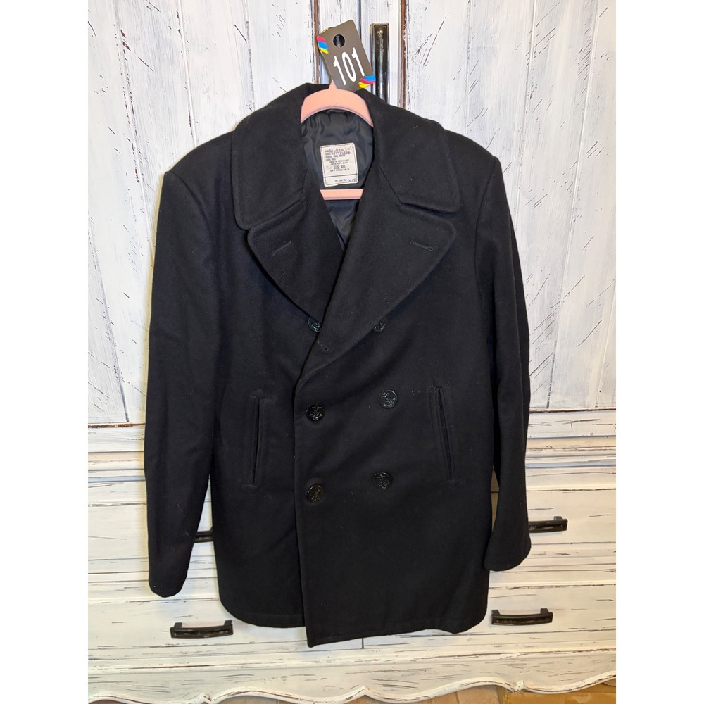 1983 US Navy Peacoat 40L Military VI-MIL 100% Wool USN Anchor Buttons Vintage